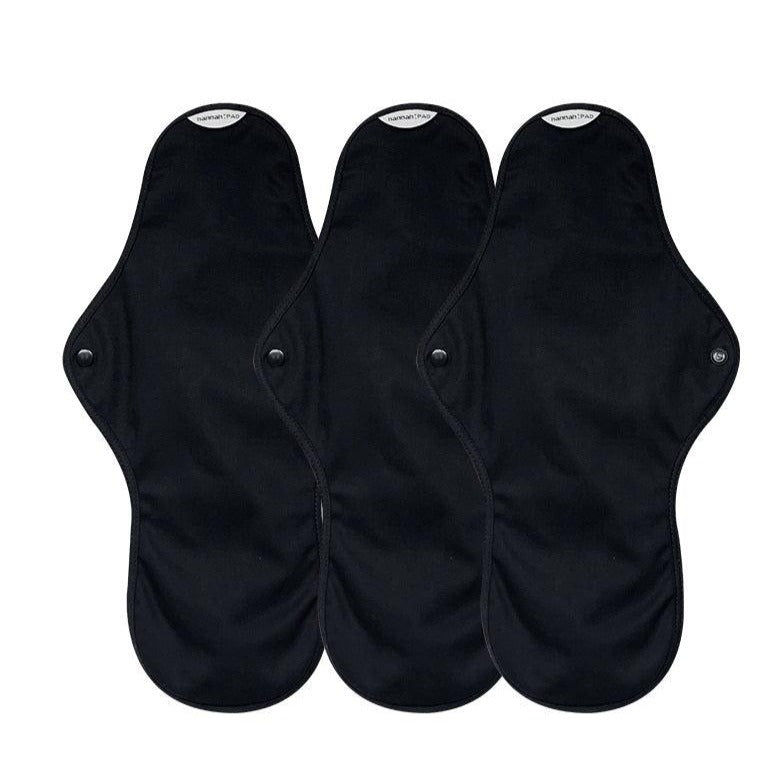 Organic Reusable Pads - 3 Overnight Pads in Black