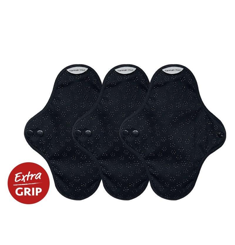 Washable panty liners with Velcro - black - 3 pcs